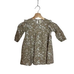 RYLEE + CRU 2-3 Years Piper Dress Soft Floral Linen Light Brown Ruffle Sleeves